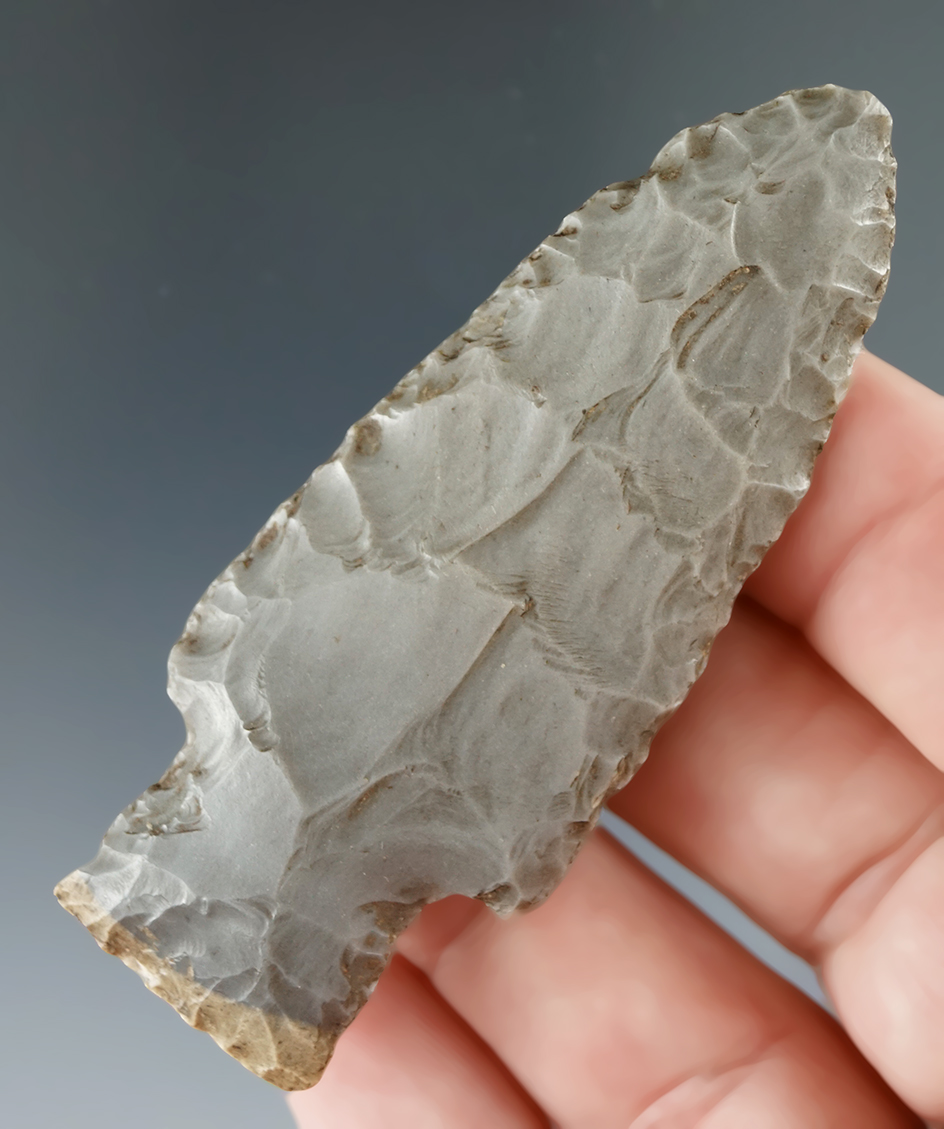 2 3/4" Hornstone Stemmed Knife found in Coles County Illinois that is very well patinated.