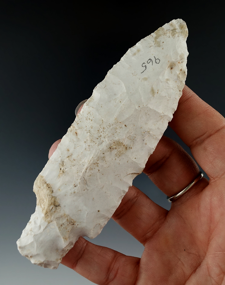 4 1/2" Burlington Chert Etley found by Todd Sortor near St. Albans, Franklin Co., MO.  Perino COA.