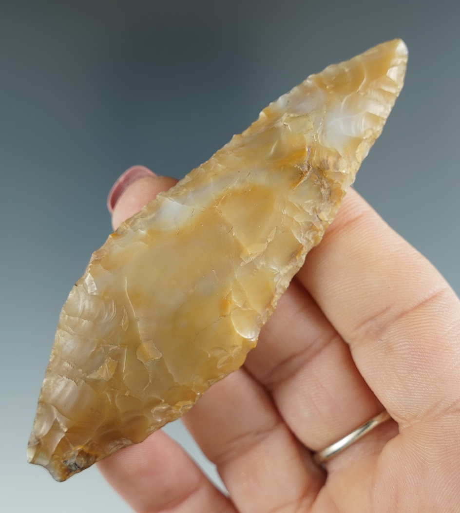 3 11/16" Wahmuza Knife - caramel agate. Found near the Celilo Falls, Columbia River, OR.