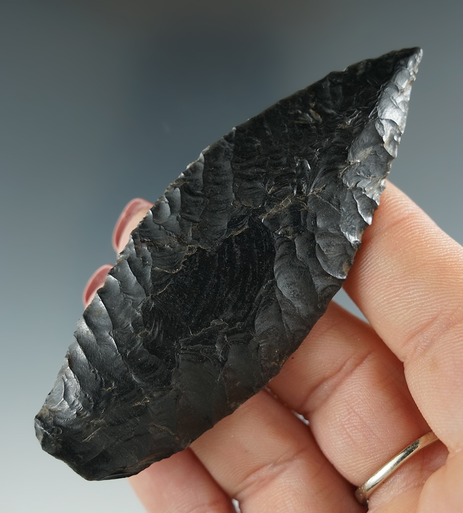 3 1/4" Cascade Knife made from Obsidian with nice flaking. Found in the Great Basin, OR.