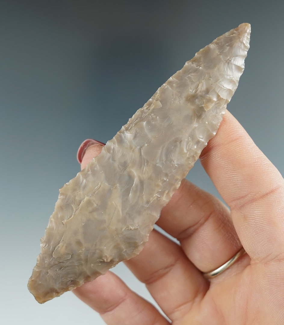4 1/8" shouldered Columbia River Knife made from tan and gray Agate. Columbia River, OR.