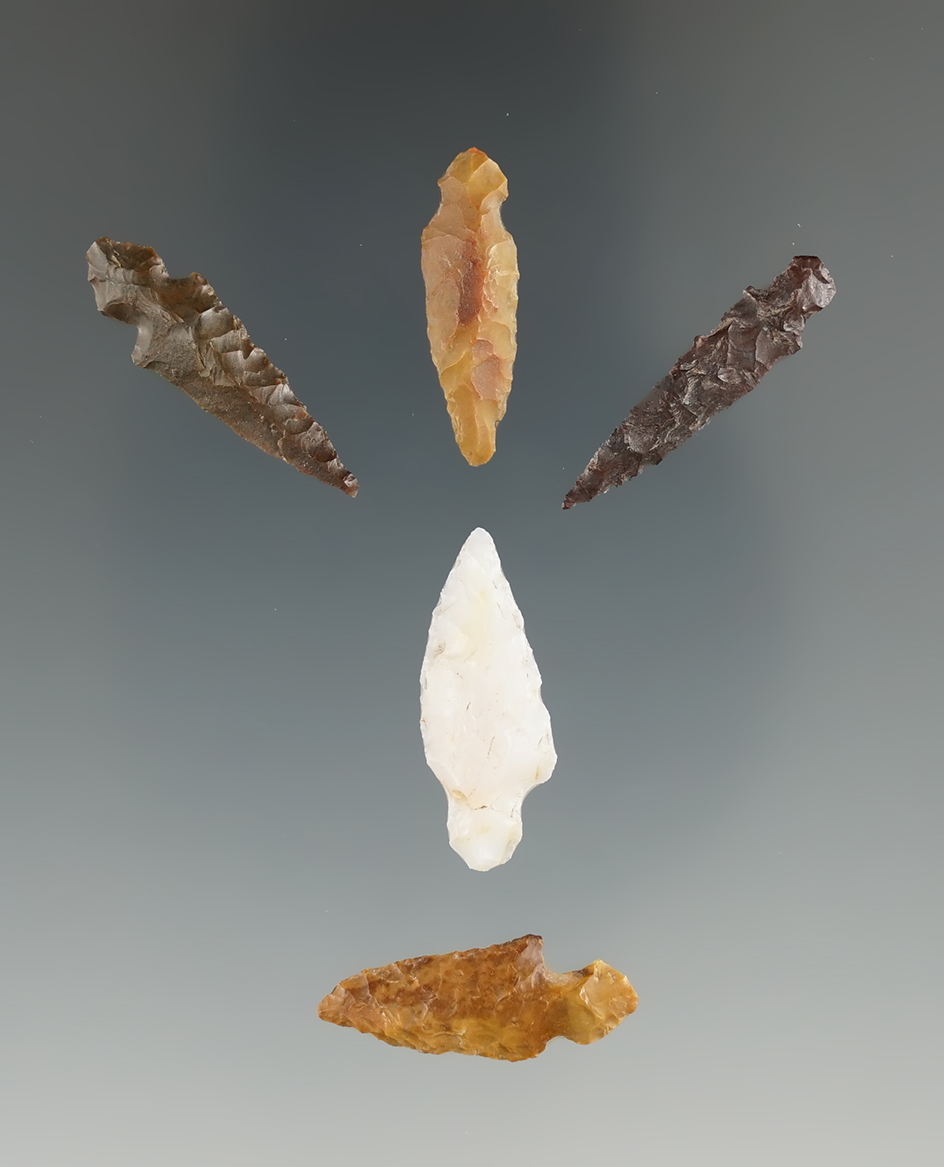 Five Klickitat Dagger Points. Longest is 1". Found near the Columbia River, OR.