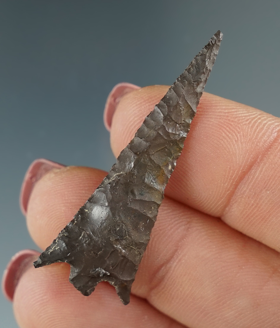 1 5/8" Columbia Plateau made from dark gray Jasper. Found near the Columbia River, OR.