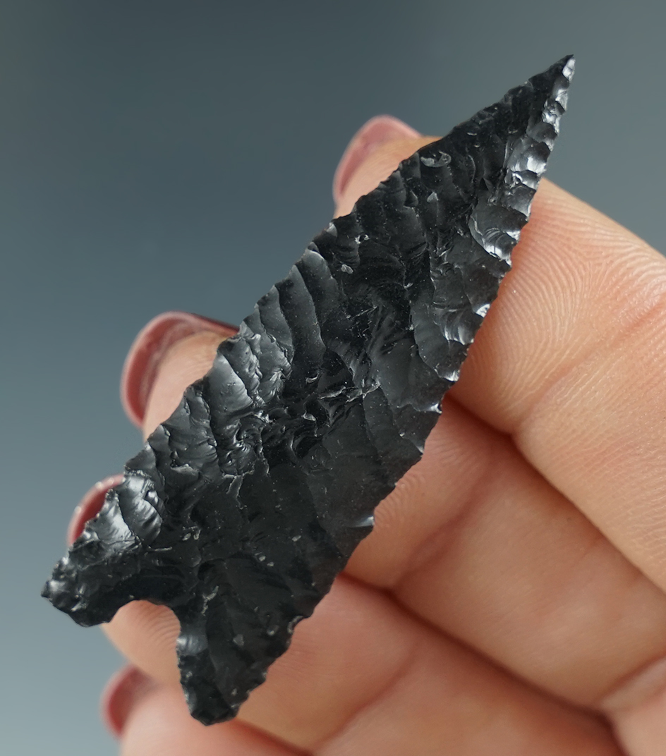 2" Humboldt Basal Notch - Obsidian. Found in the Great Basin, OR. Pictured in Overstreet #9.