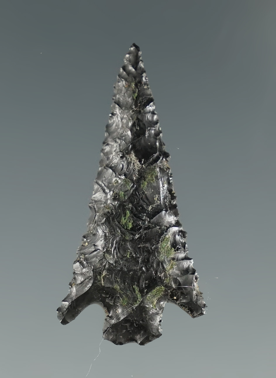 1 3/16" Columbia Plateau made from Obsidian. Found near the Columbia River, OR.