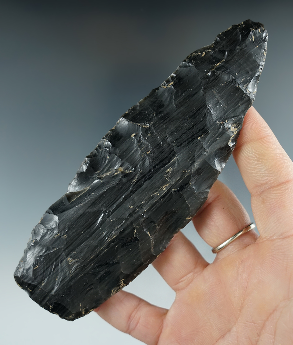 5 1/4" Knife made from black and grey striped Obsidian found in the Great Basin, OR.