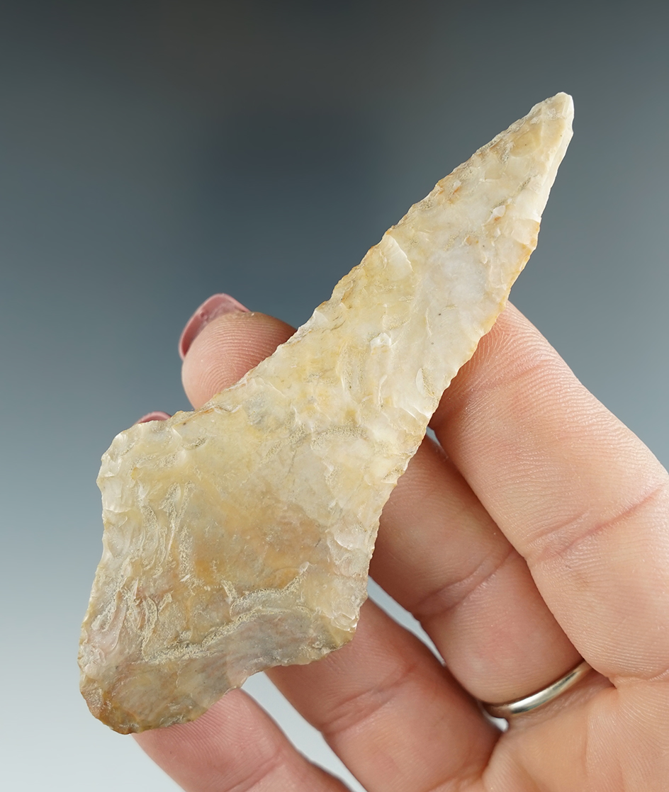 3 7/16" Shouldered Columbia River Knife made from tan and yellow Jasper.Columbia River, OR.