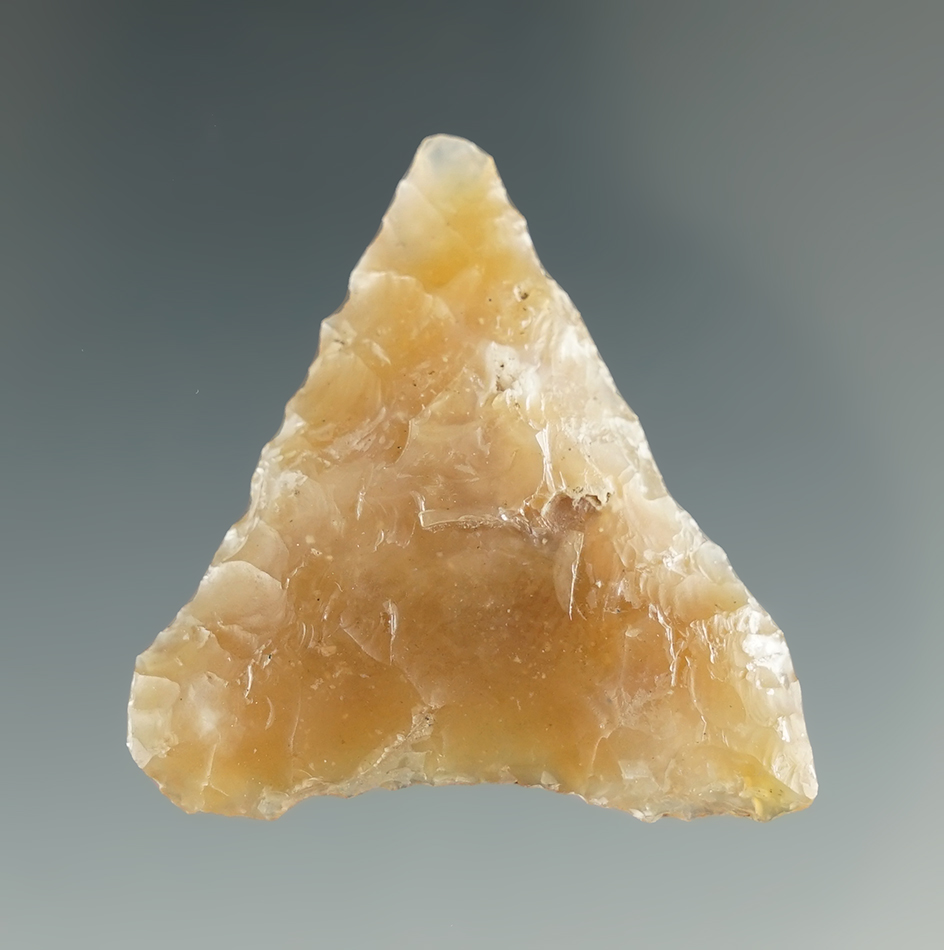 1 3/8" Mule Ear Knife made from translucent caramel Agate. Found near the Columbia River, OR.