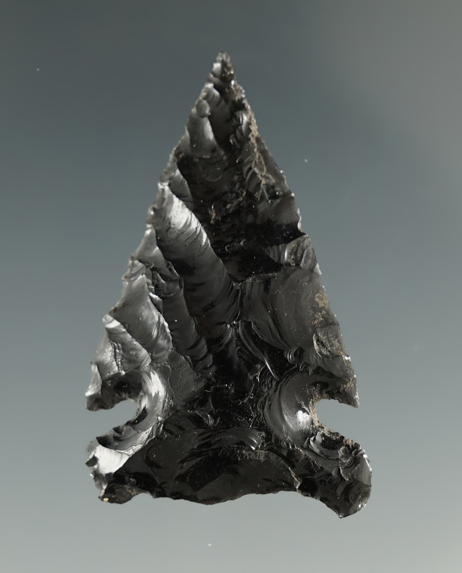 1 3/8" Side Notch made from Obsidian. Found in the Great Basin, OR.