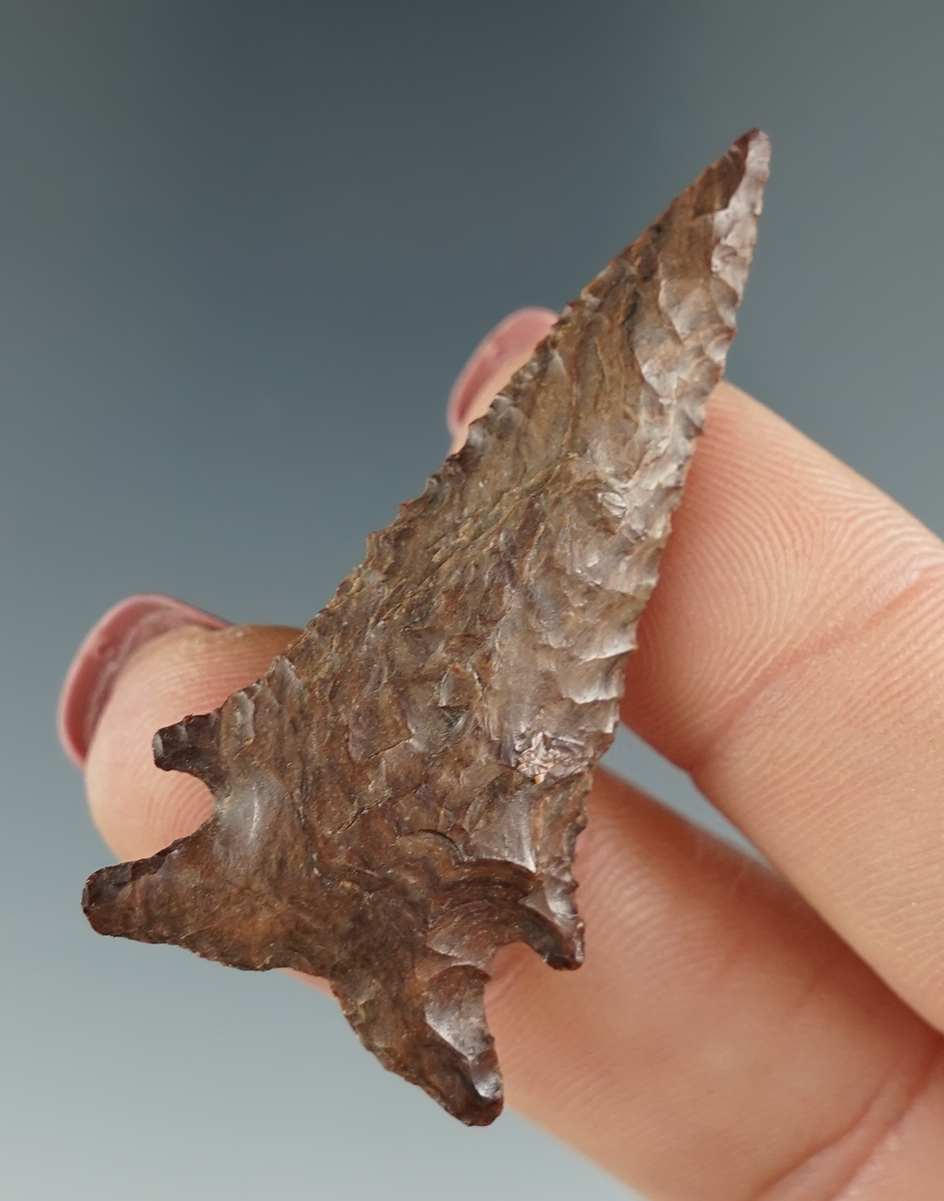 1 15/16" Elko eared made from maroon Jasper. Found near the Columbia River, OR.