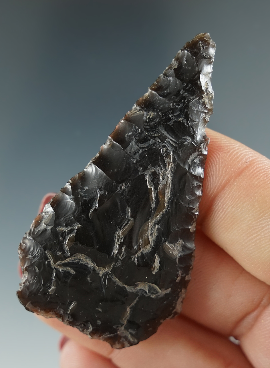 2 1/4" Triangular Knife made from black Jasper. Found near the Columbia River, OR.