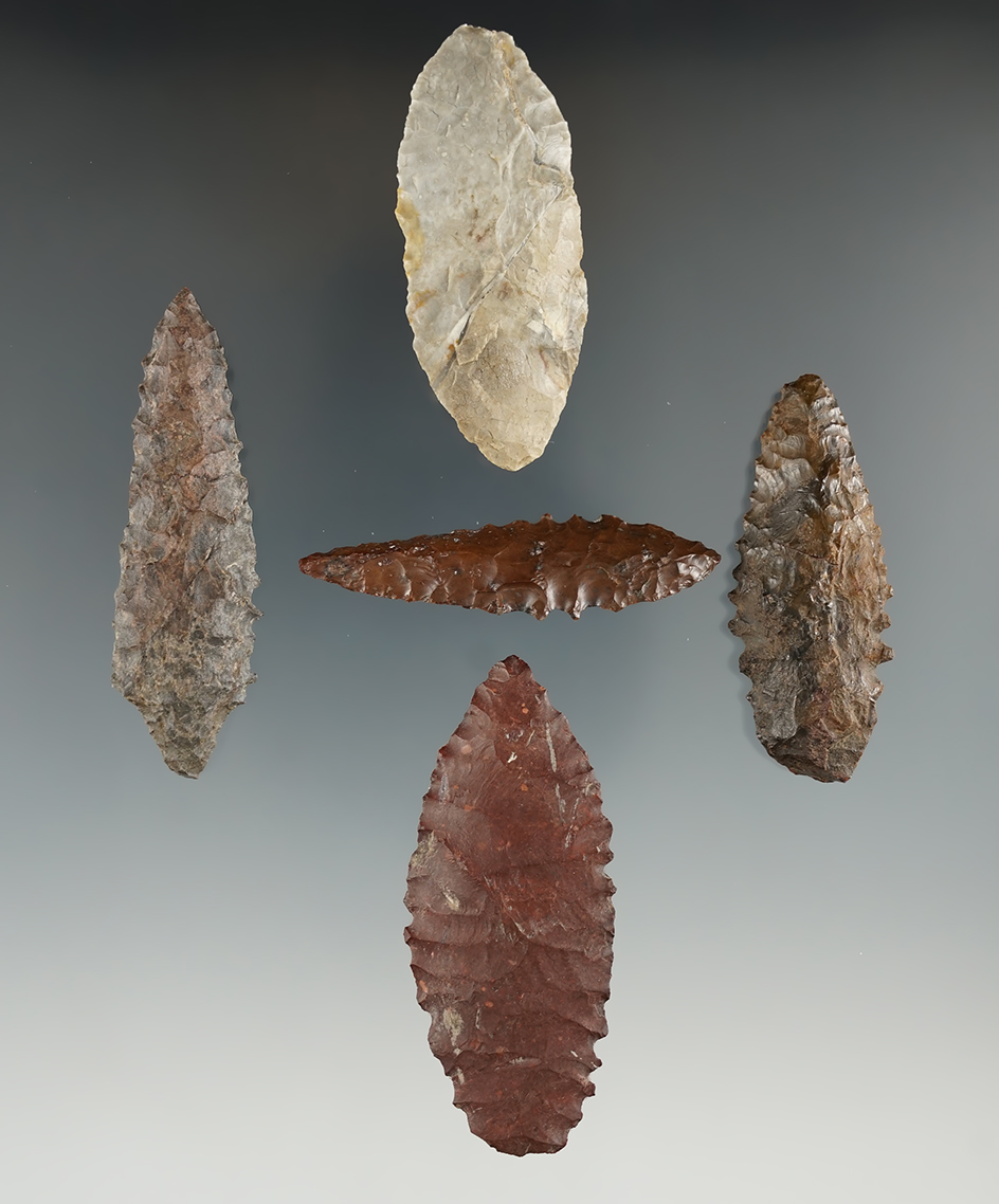 Five Cascade Leaf Blades, longest is 2 1/4". Found near the Columbia River, OR.