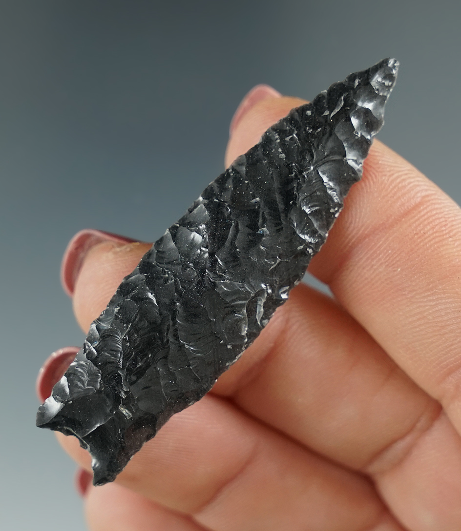 2 1/4" Humboldt Concave Base made from Obsidian. Found in the Great Basin, OR. Pictured!