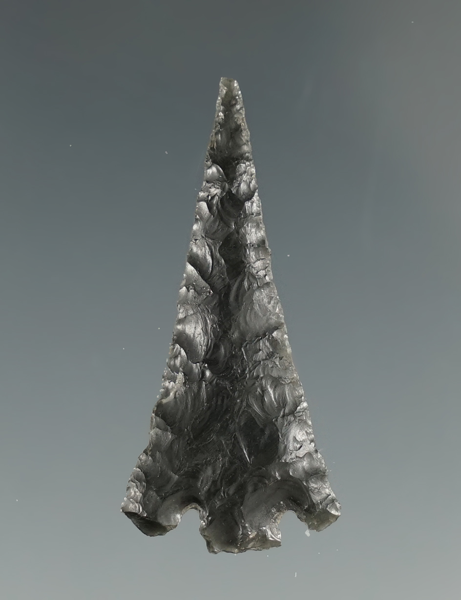 1 7/16" Columbia Plateau made from Obsidian. Found in the Great Basin, OR.