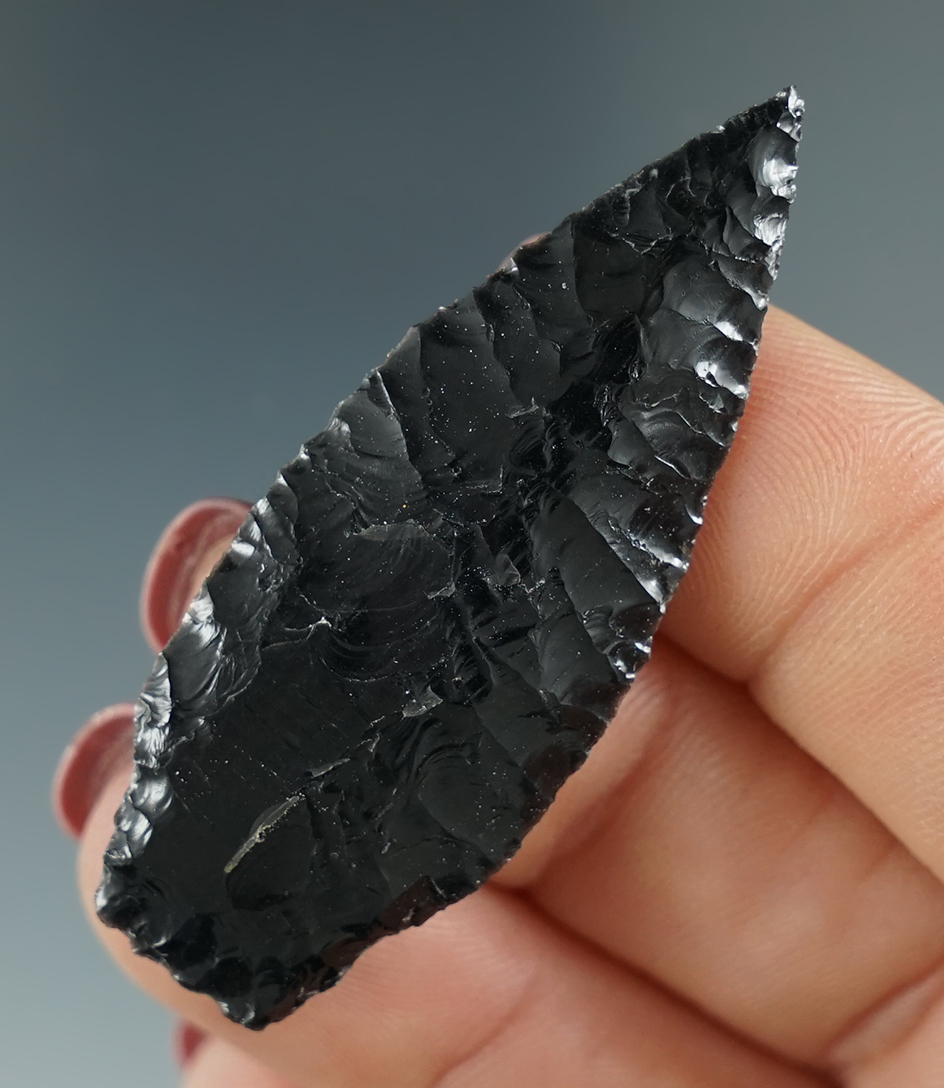 2" Mahkin Shouldered Point made from Obsidian. Found in the Great Basin, OR. Pictured!