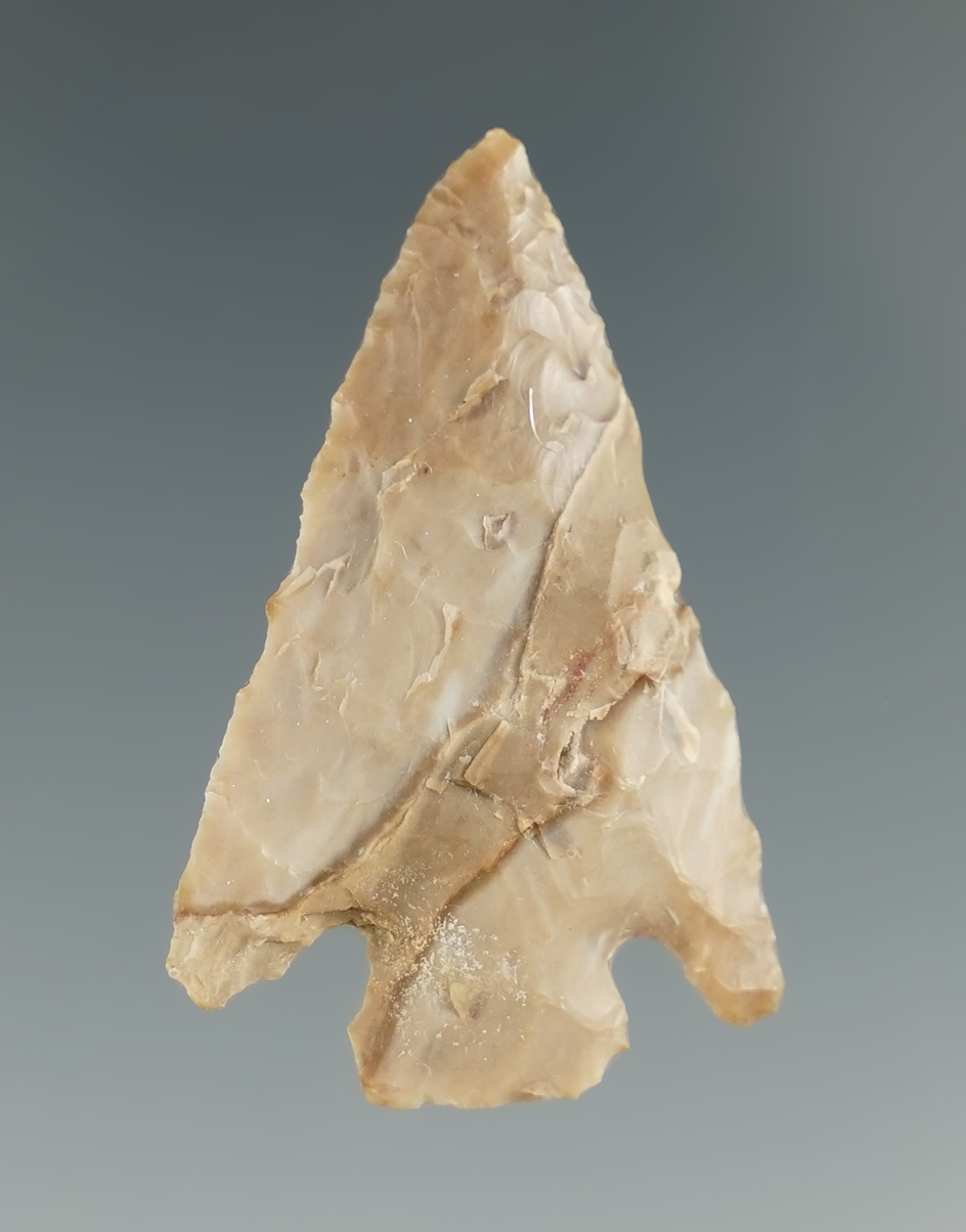 1 7/16" Diagonal Notch Point made from tan Jasper . Found near the Columbia River, OR.