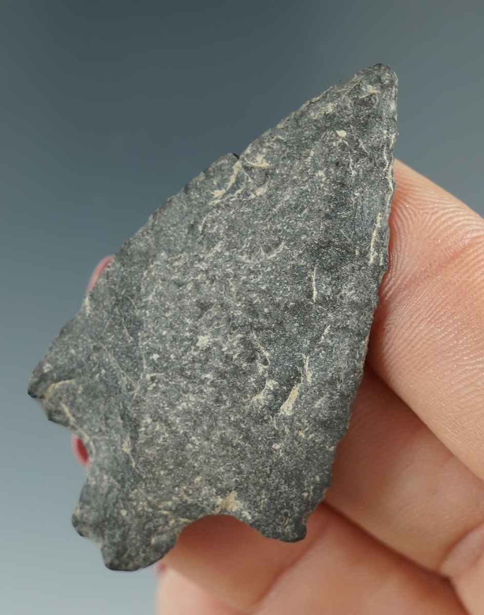 2 1/16" Stemmed Point made from Basalt. Found near the Columbia River, OR.