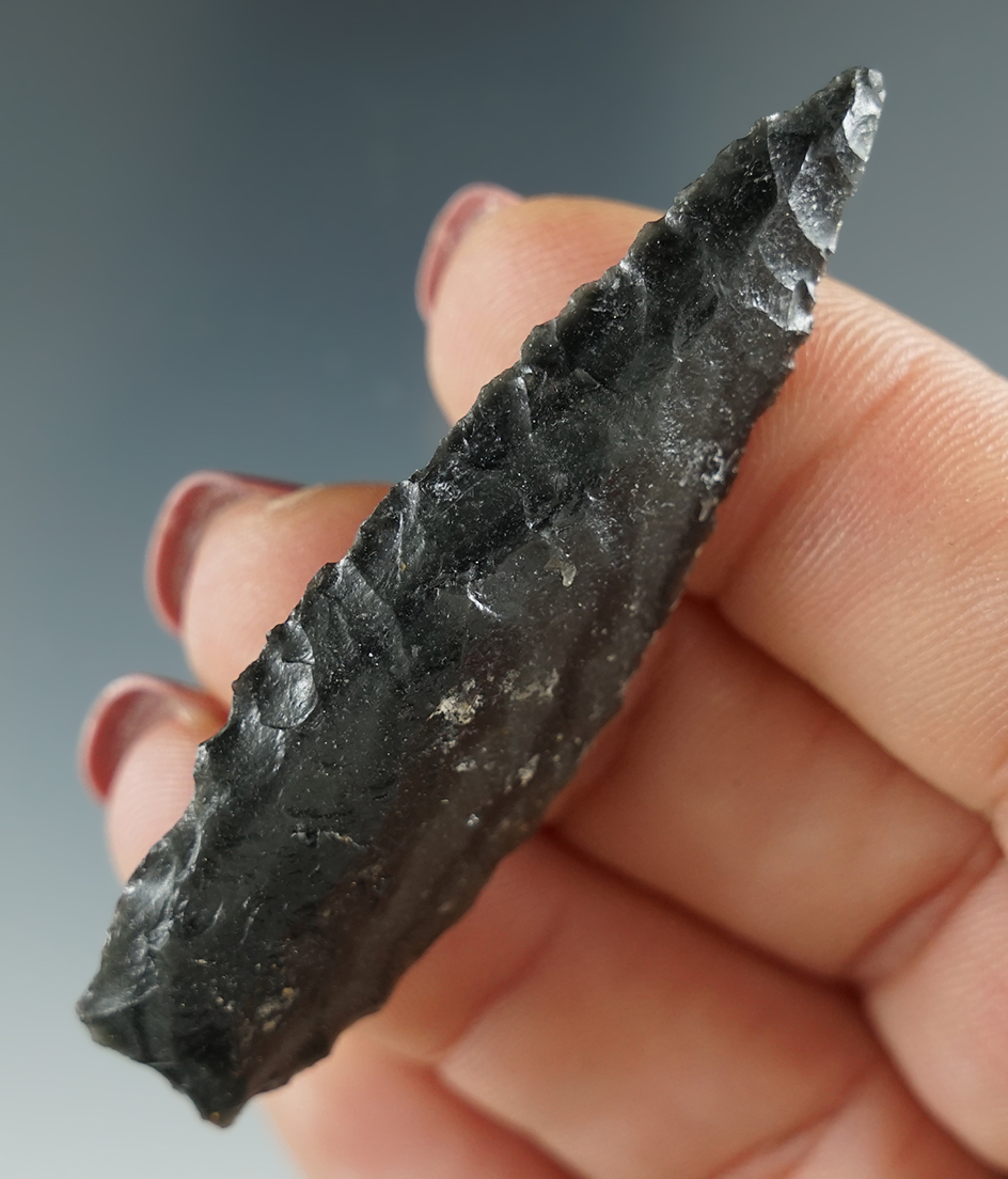 2 5/16" Humbolt Concave Base, made from black Obsidian. Found in the Great Basin, OR.