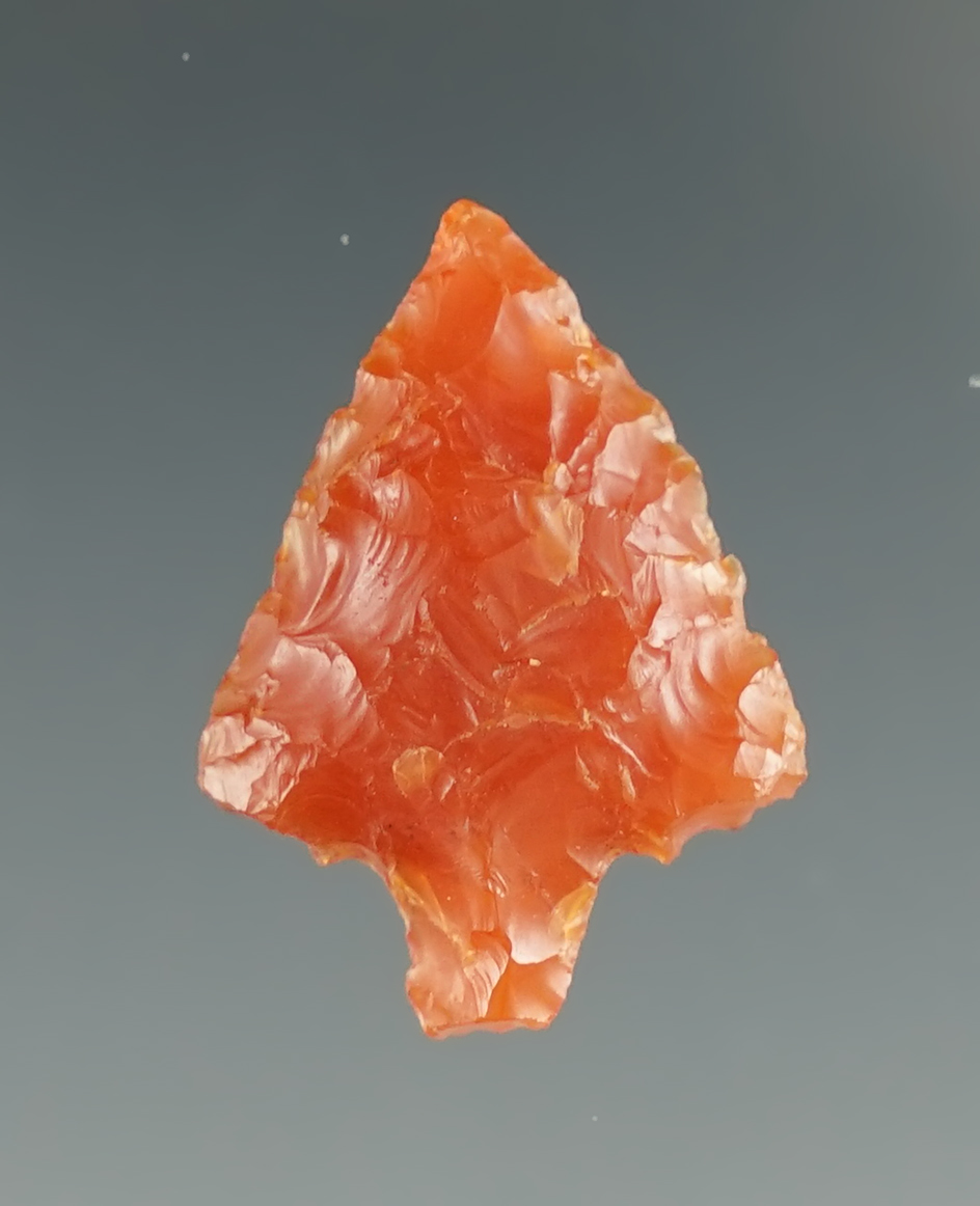 1" Stemmed Point made from orange Carnelian Agate. Found near the Columbia River, OR.