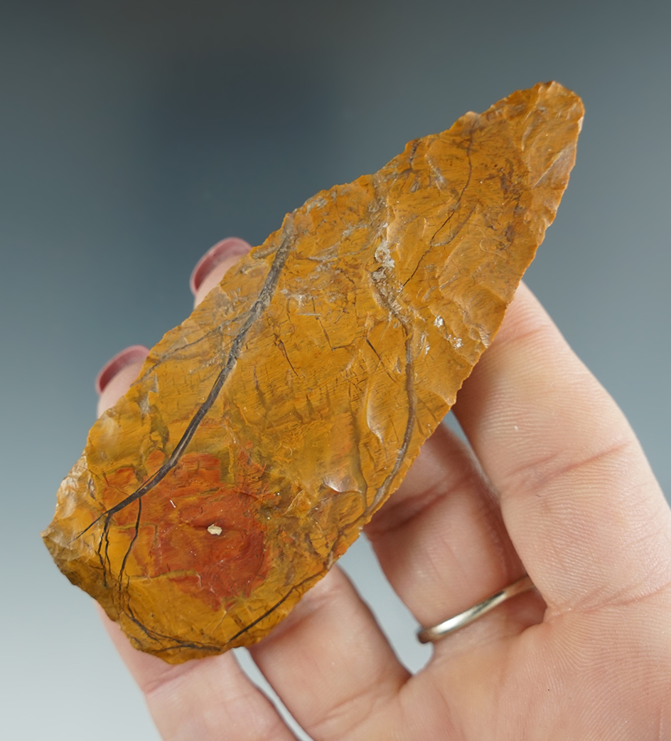 3 9/16" Columbia River Knife made from yellow Jasper with clear veins. Columbia River, OR.
