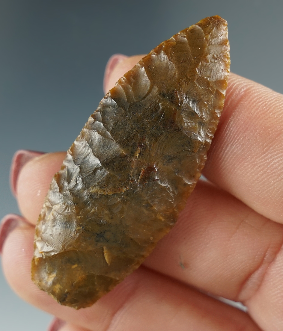 1 15/16" Cascade Leaf Blade made from brown Agate. Found near the Columbia River, OR.