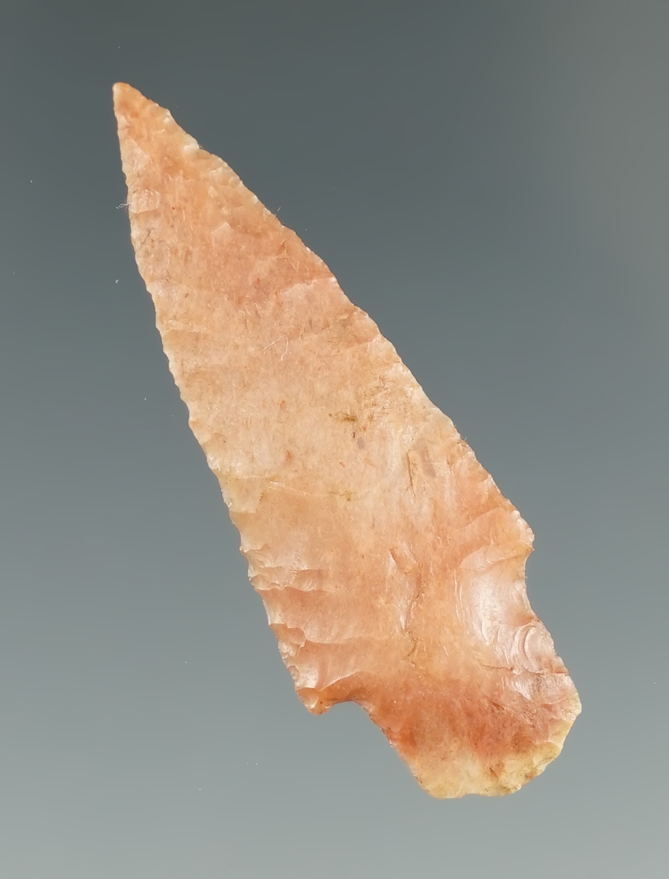 1 11/16" Shaniko Stemmed Point - pink Jasper and Orange Agate. Columbia River, OR. Pictured!