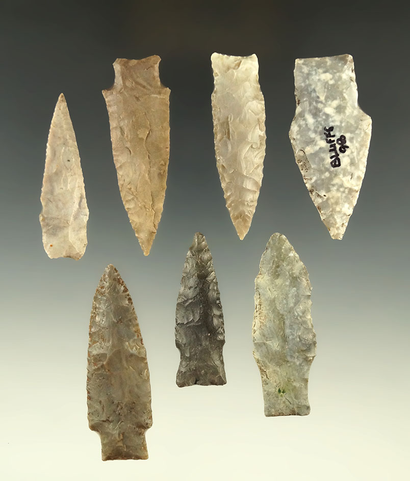 Set of seven Texas area arrowheads, largest is 2 3/8".
