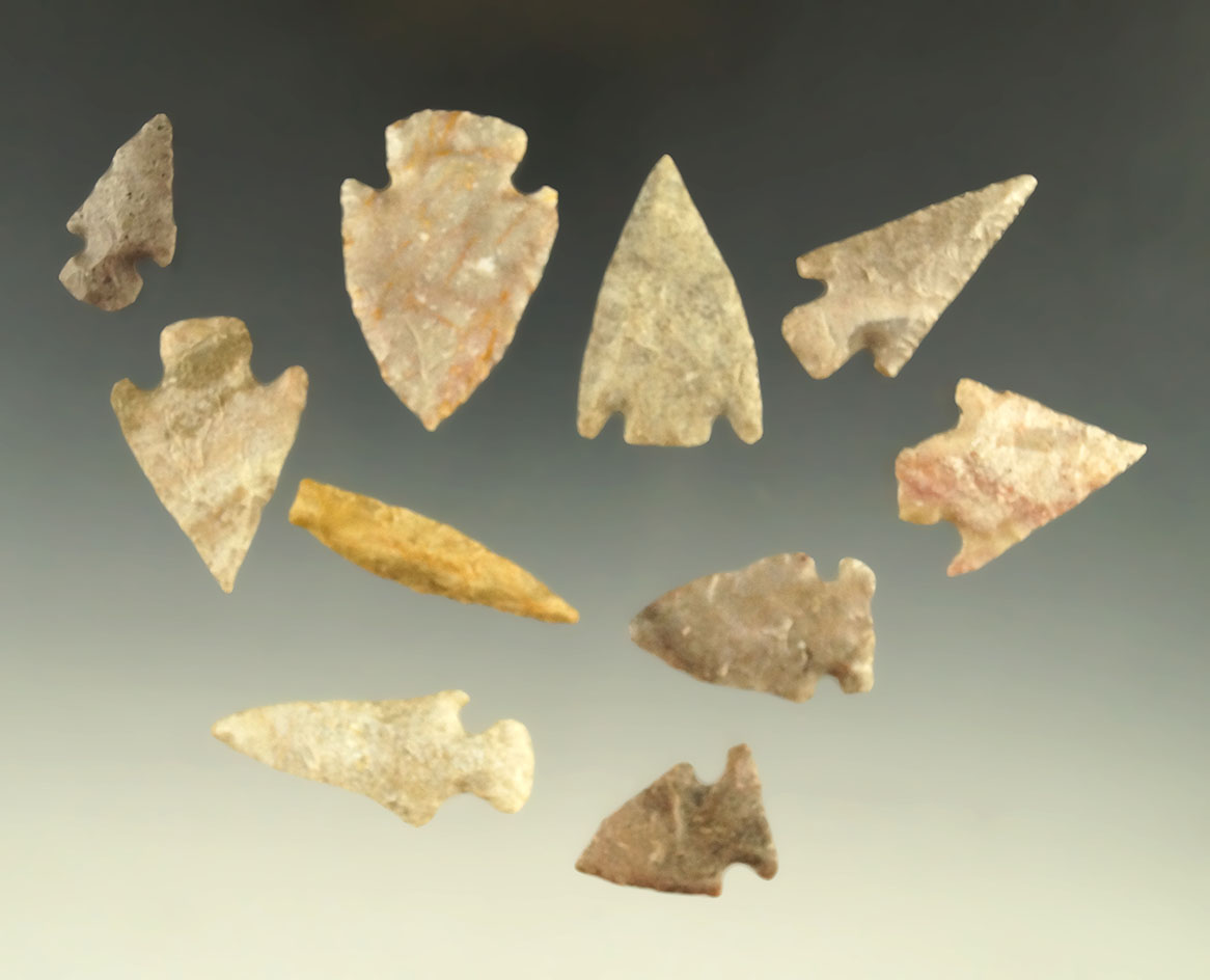 Group of 10 assorted Texas arrowheads, largest is 1 5/8".