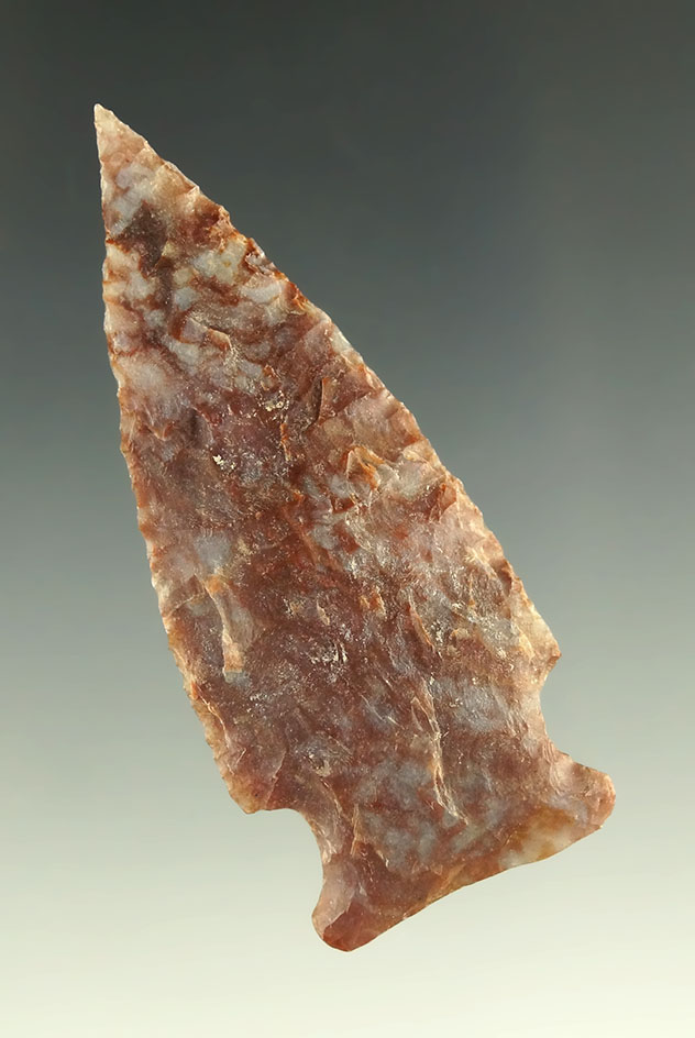 2 1/4" Alibates Flint Dartpoint with a needle tip found in northern Texas.