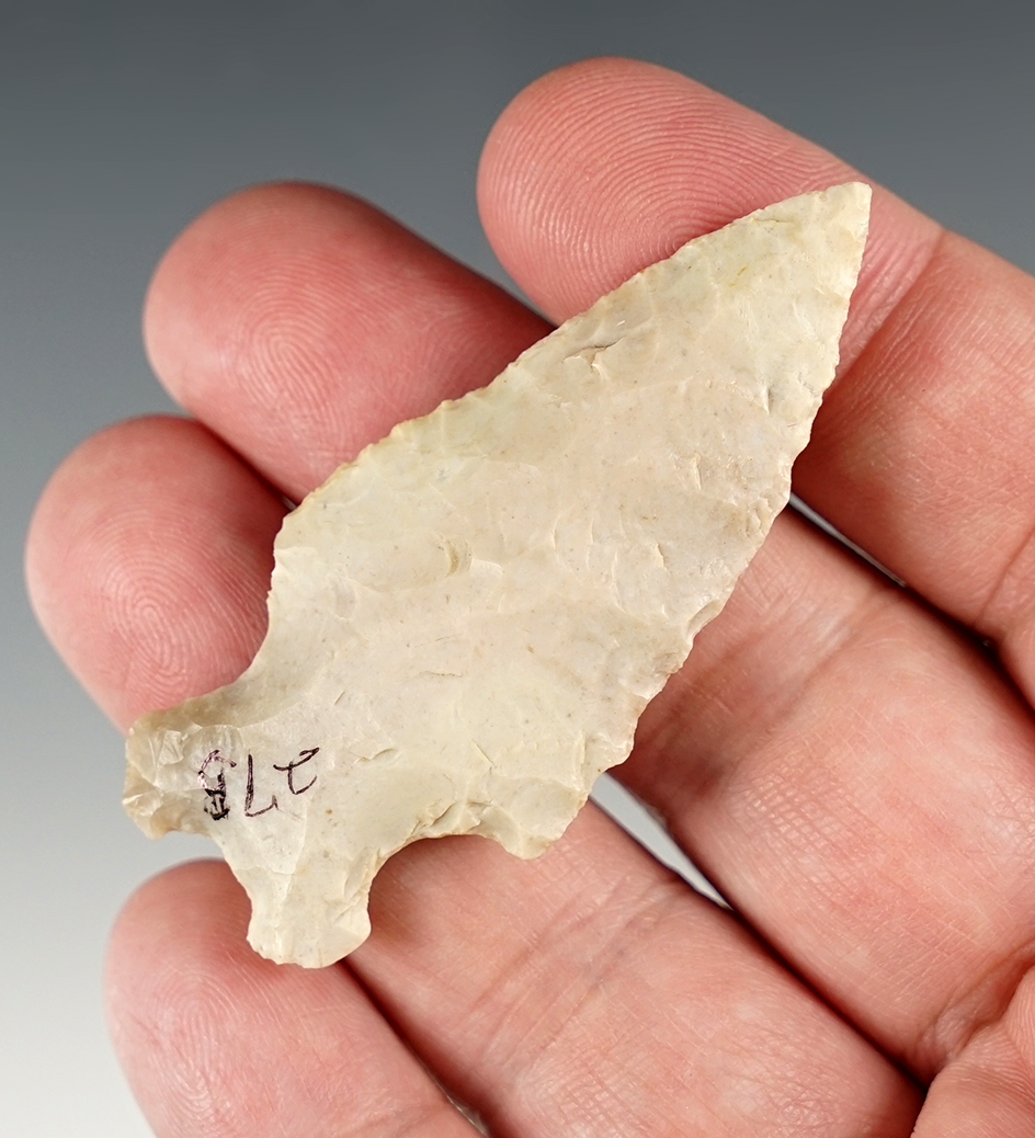 2 7/16" Bifurcate Base point found in Logan Co., Kentucky. Ex. Leroy Hoagland.