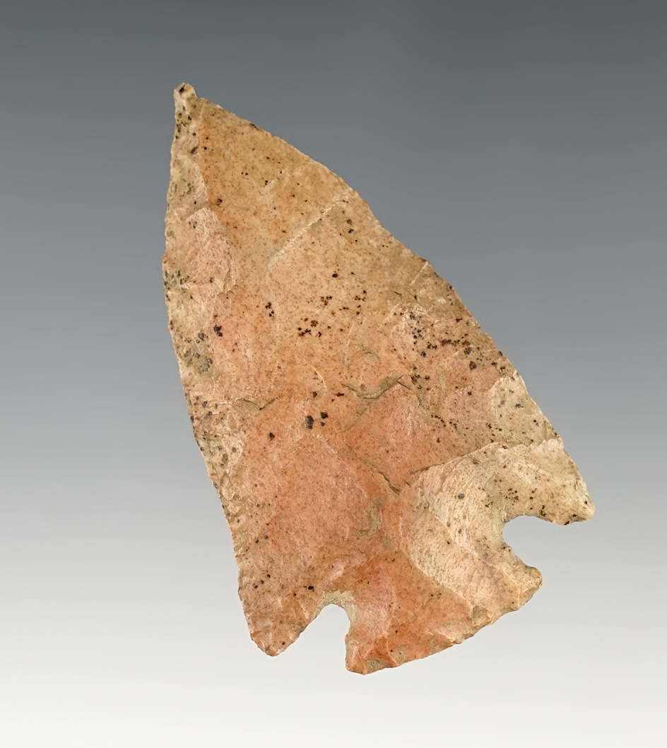 2 1/4" Orange and cream Nethers Pentagonal. Classic form and needle tip.  Shelby Co., Ohio.