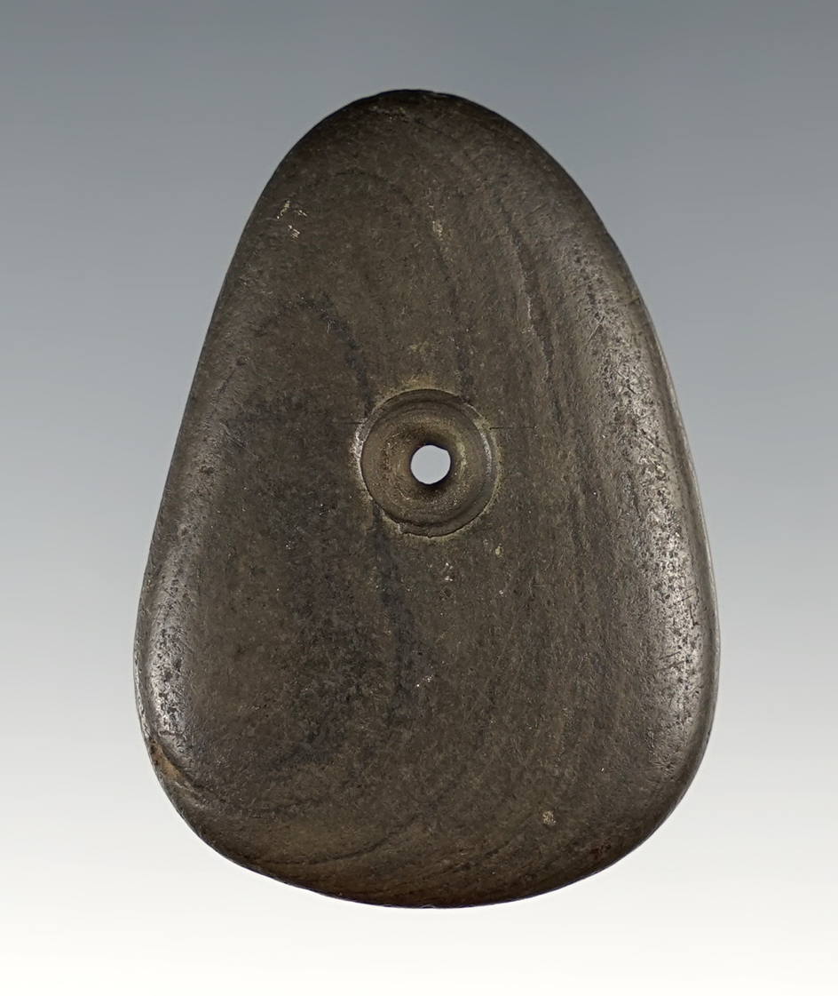 Well made 1 7/8" Ohio Pebble Pendant made from nicely patinated Banded Slate. Ex. Meuser #2185