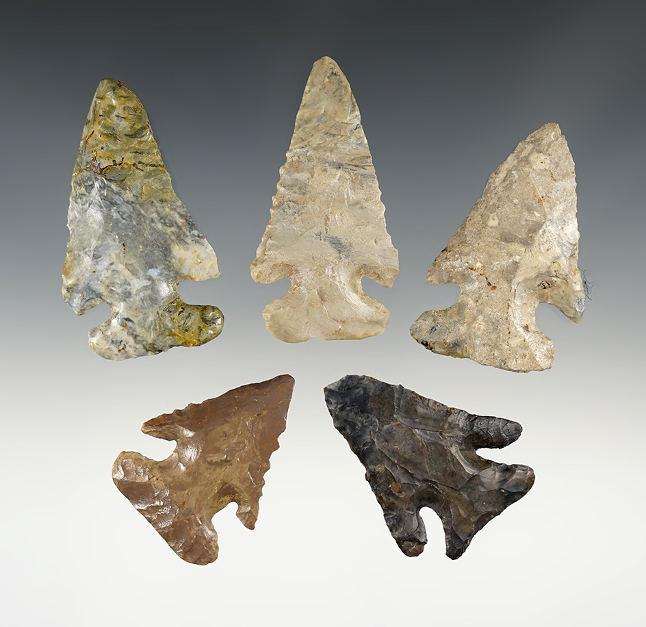 Set of 5 heavily restored points. The largest is 2 9/16".