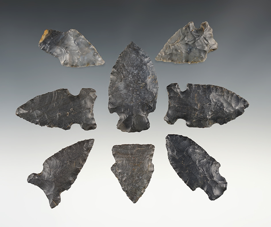 Set of 8 Midwest points in good condition. The largest is 2 1/4".