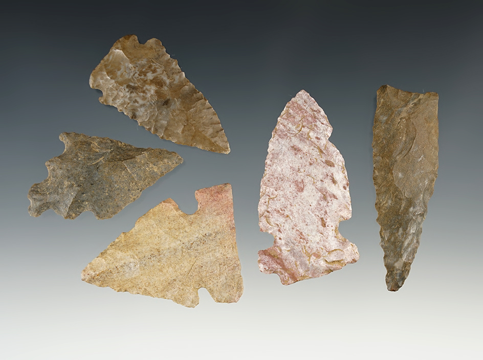 Set of 5 points found by J.R. Dalton in Pulaski Co., Kentucky. The largest is 2 7/16".