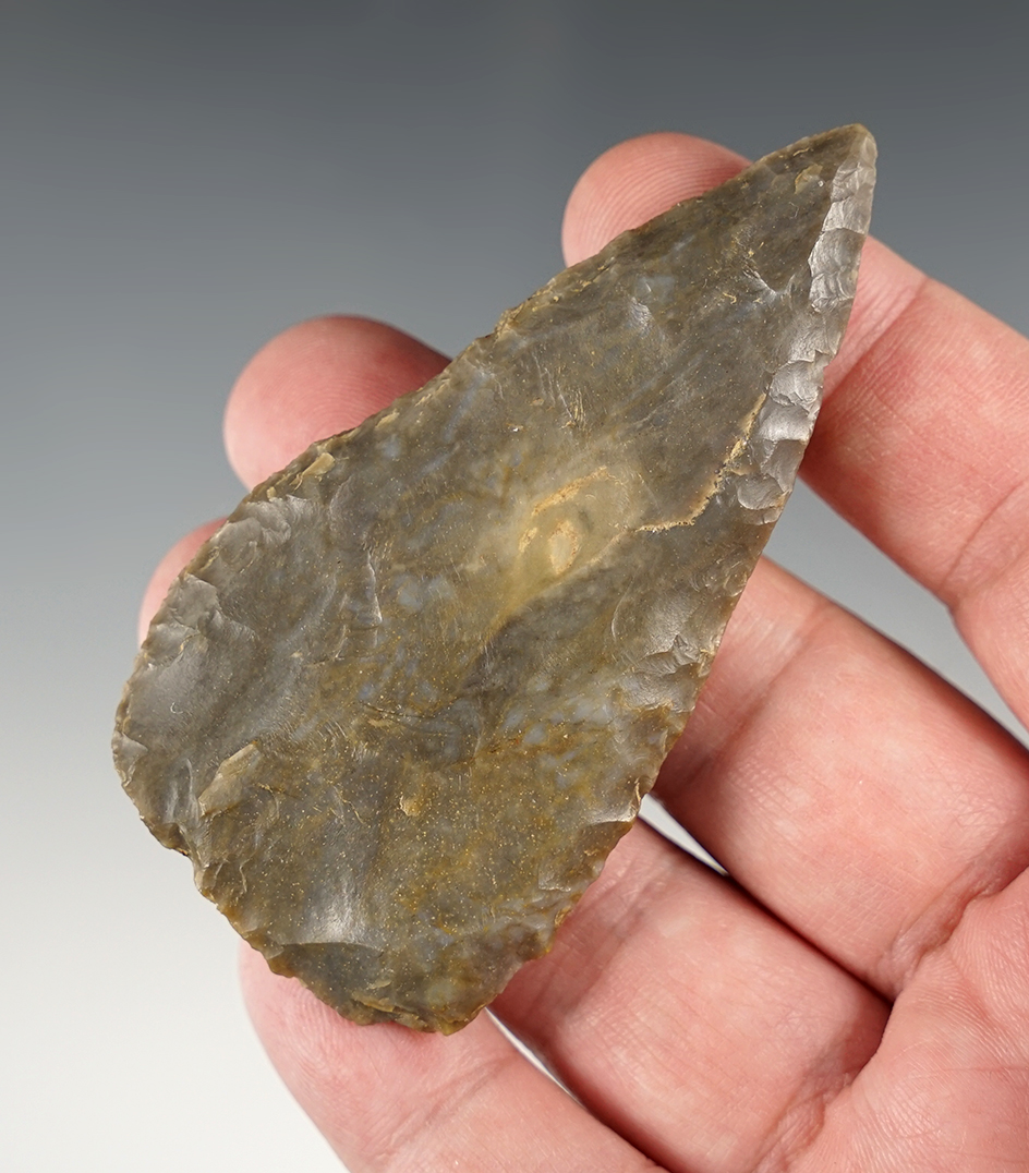 3 1/4" Fort Ancient Knife made from Upper Mercer Flint. Found in Scioto Co., Ohio. Ex. Phil Kientz