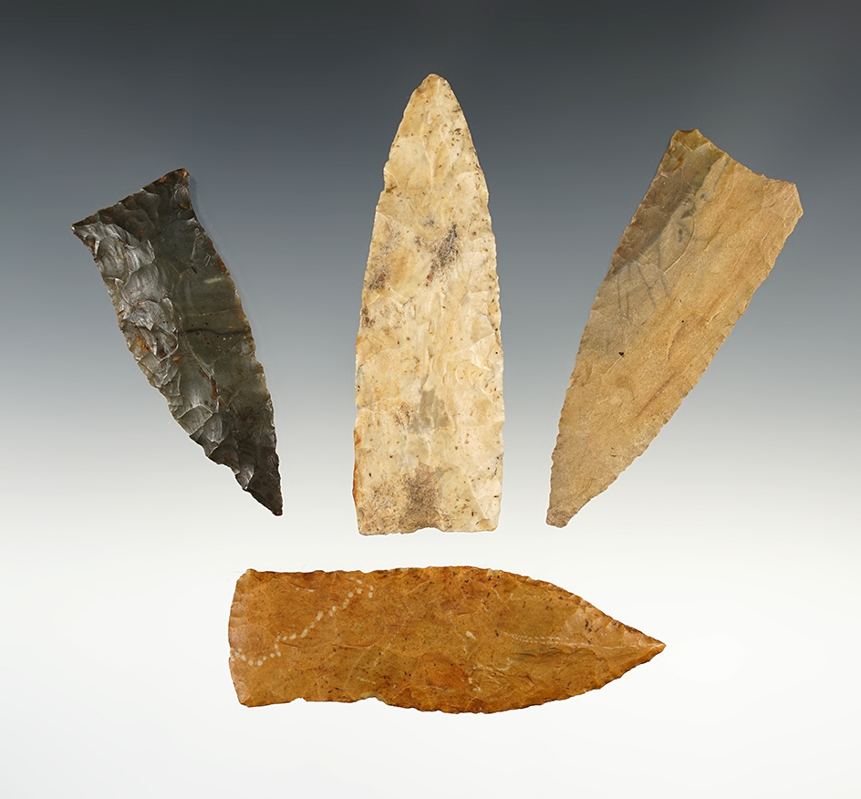 Set of 4 well made Copena points found in the Kentucky/Tennessee area. The largest is 3 3/8".