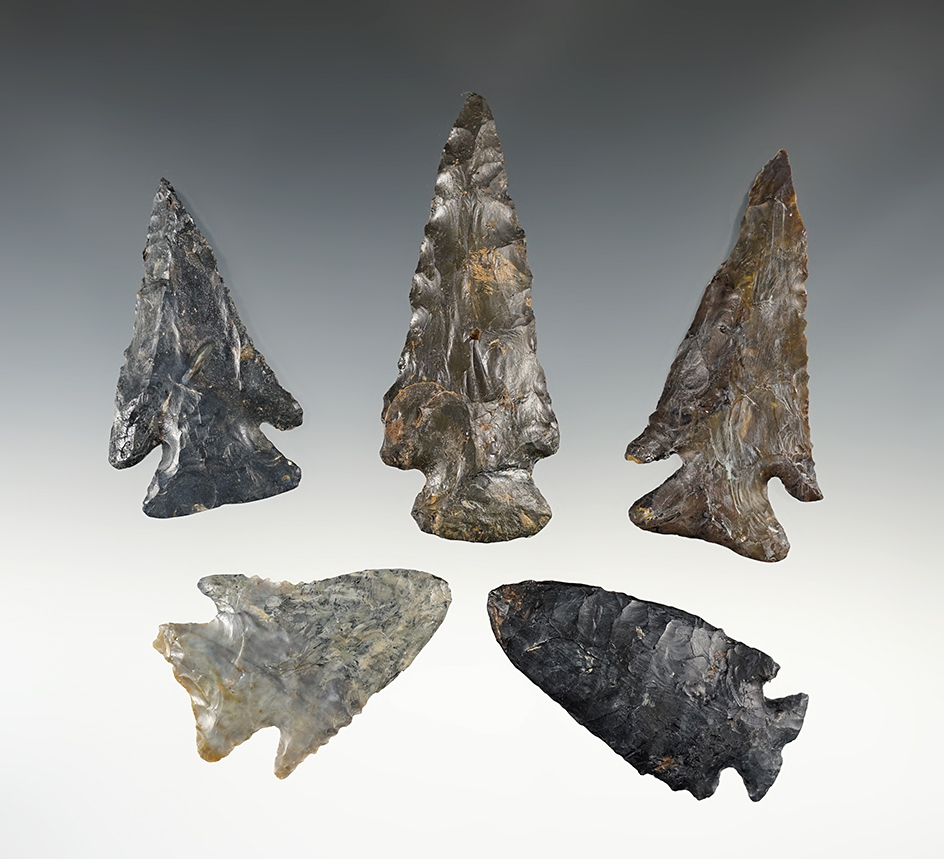 Set of 5 heavily restored Ohio points. The largest is 3 1/2".