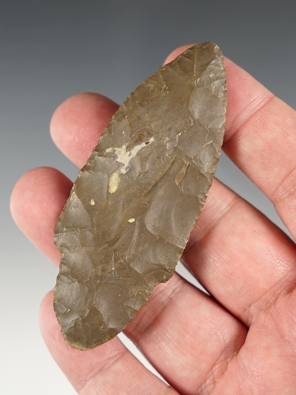 3 1/4" Adena point that is nicely patinated. Found in Hancock Co., Ohio.