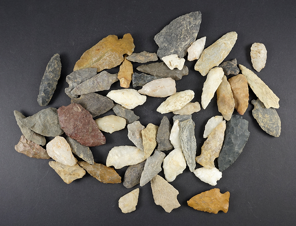 Set of 50 assorted points found in the Eastern U.S. The largest is 2 3/4".