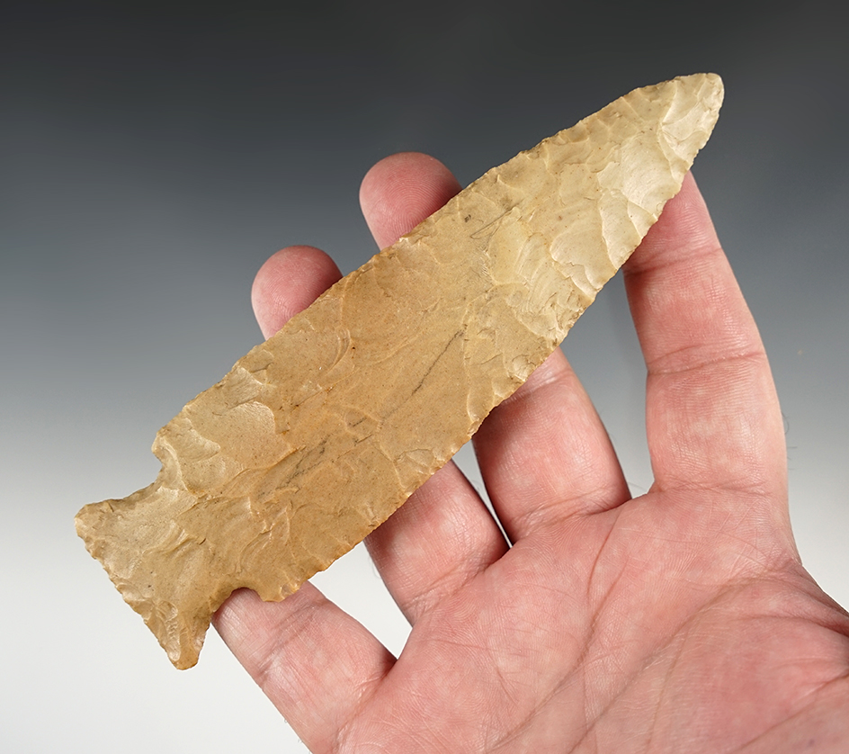 Huge 5 3/4" Bakers Creek found in Mason Co., Kentucky. Made from Carter Cave flint. Ex. Gary Noel
