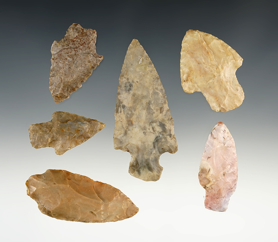 Set of 6 nicely made points found in the Midwestern U.S. The largest is 2 7/8".