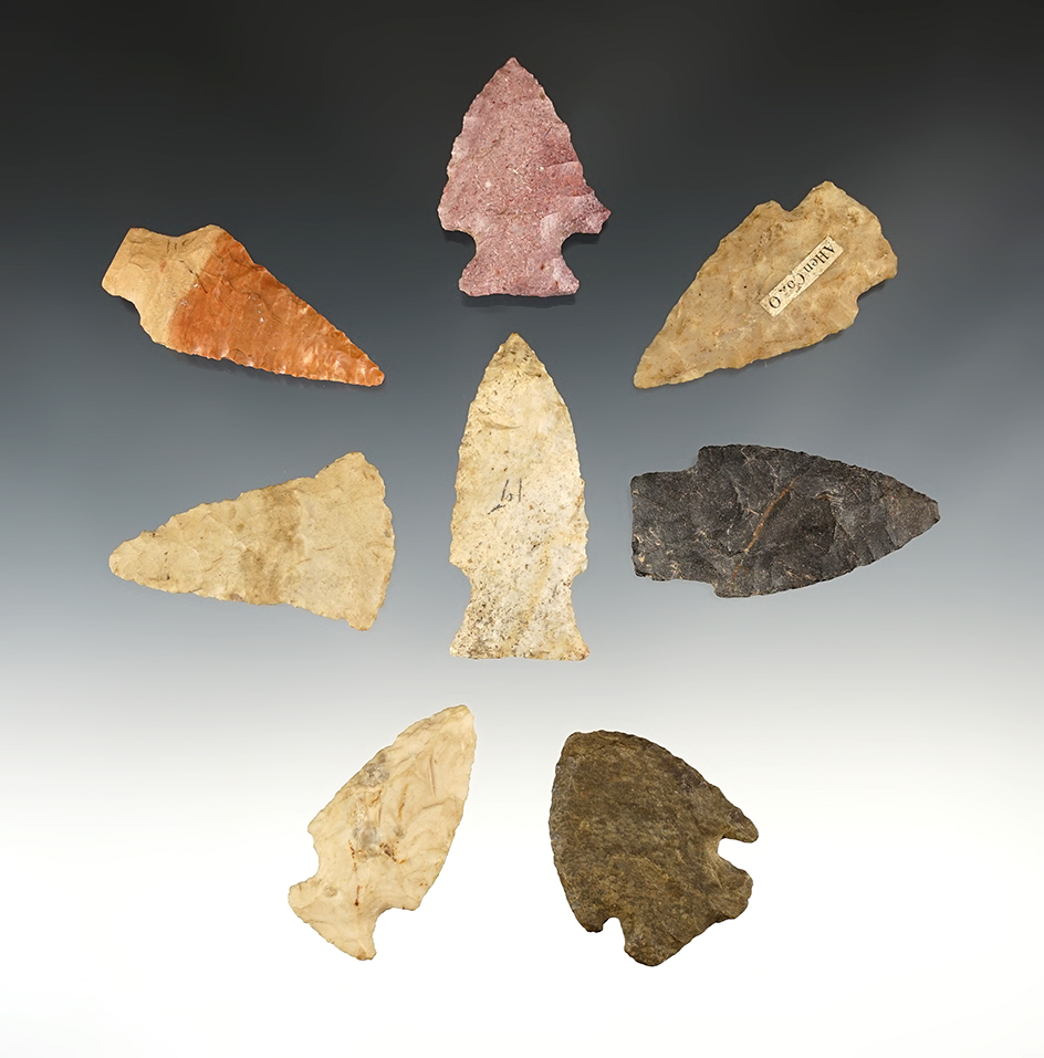 Set of 8 nice Midwest points. The largest is 2 3/8".