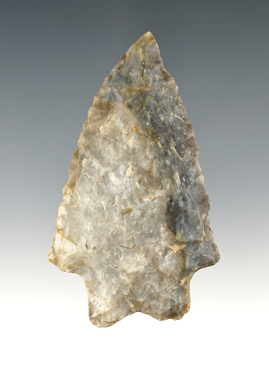 Fine 2 1/2" Ohio Bifurcate made from Coshocton flint. Light grinding to the base.