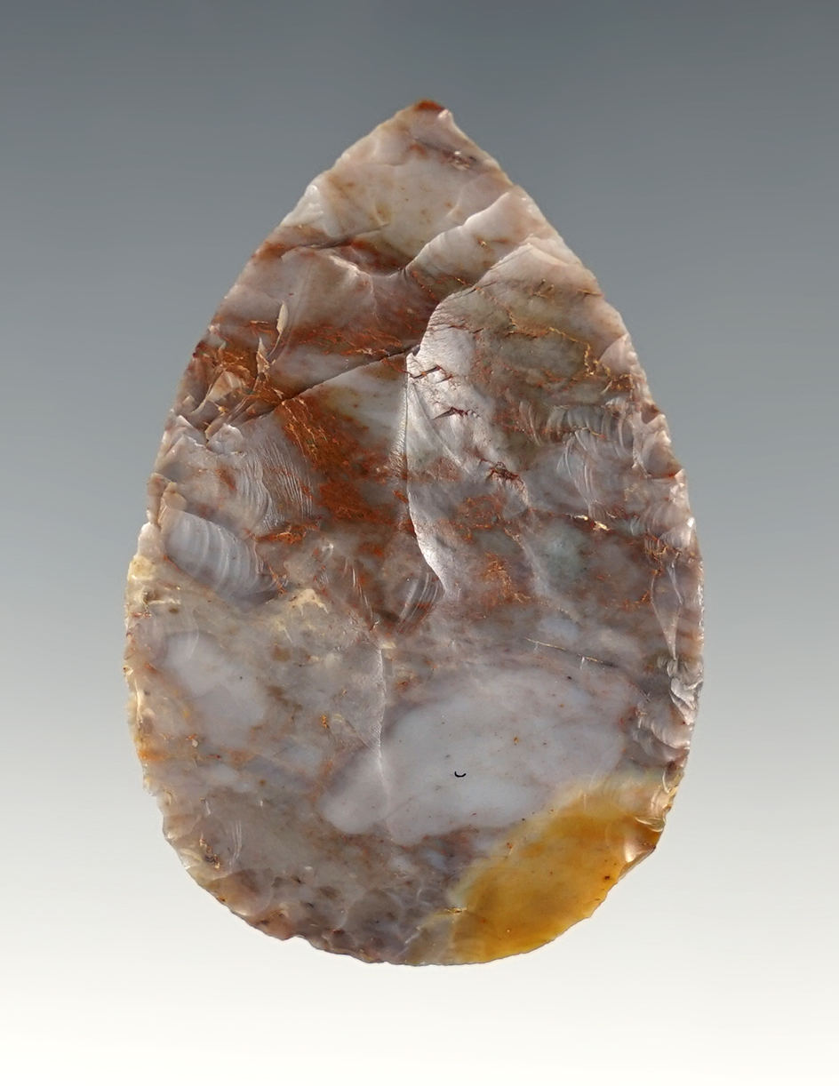 Superb 2" Blade-shaped Uniface Knife found in Coshocton Co., Ohio. High gloss Flint Ridge flint.