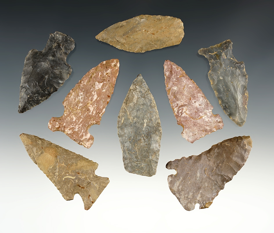 Set of 8 nice points found by J.R. Dalton in Pulaski Co., Kentucky. The largest is 2 1/4".