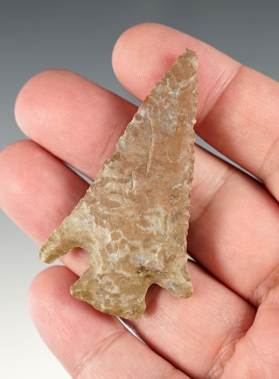 2 3/8" Archaic Cornernotch made from Ft. Payne Chert. Pulaski Co. , Kentucky, by J.R. Dalton.