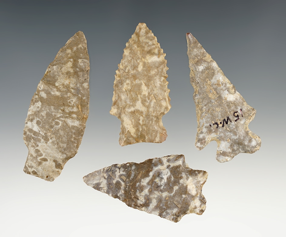 Set of 4 nice points found by J.R. Dalton in Pulaski Co., Kentucky. The largest is 2 11/16".