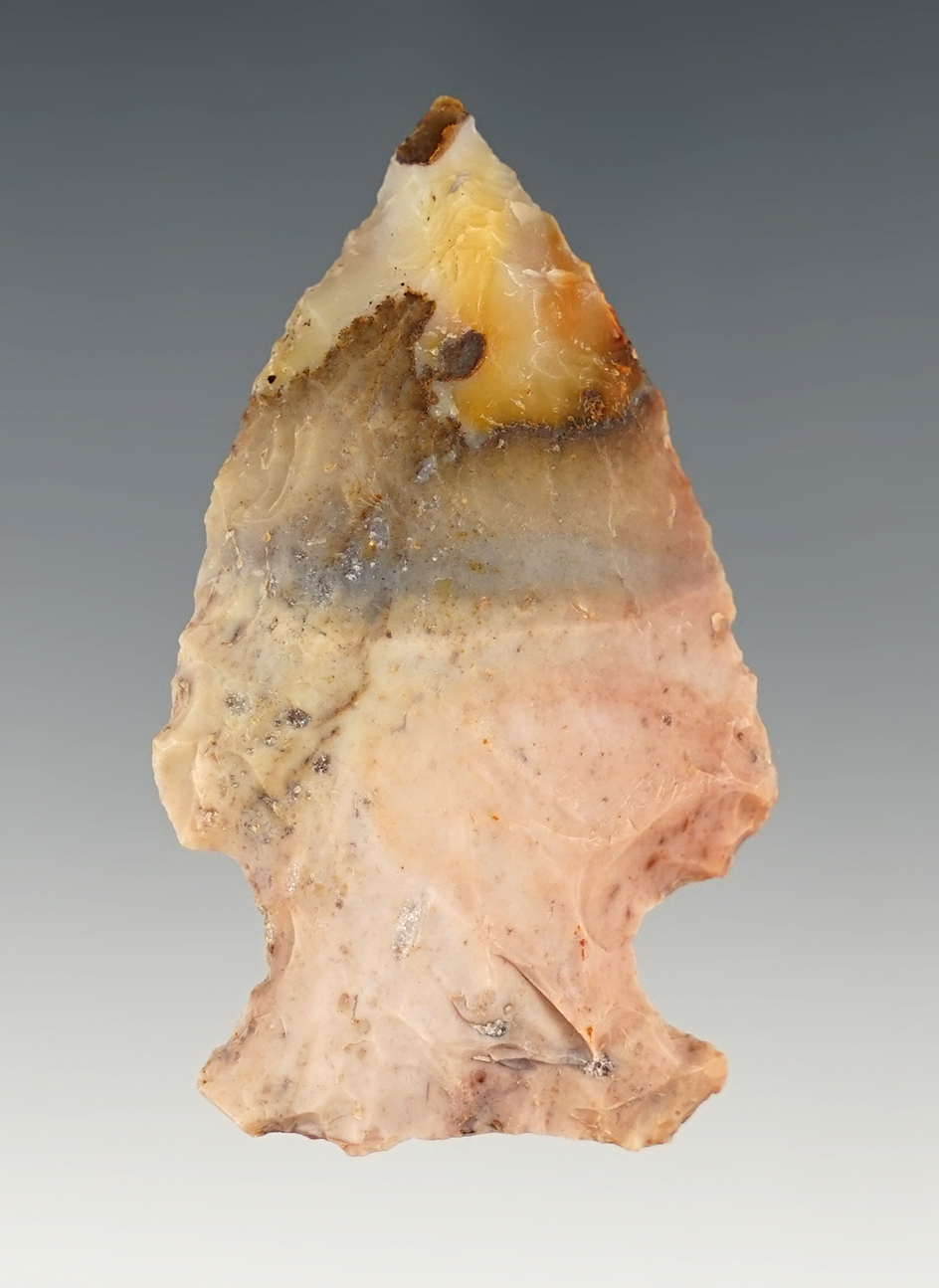 2 1/4" Flint Ridge Hopewell that was anciently salvaged from a larger point. Found in Ohio.
