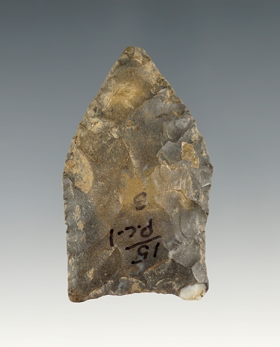 2" Lance with nicely ground lower edges and base found in Pulaski Co., Kentucky, by J.R. Dalton.